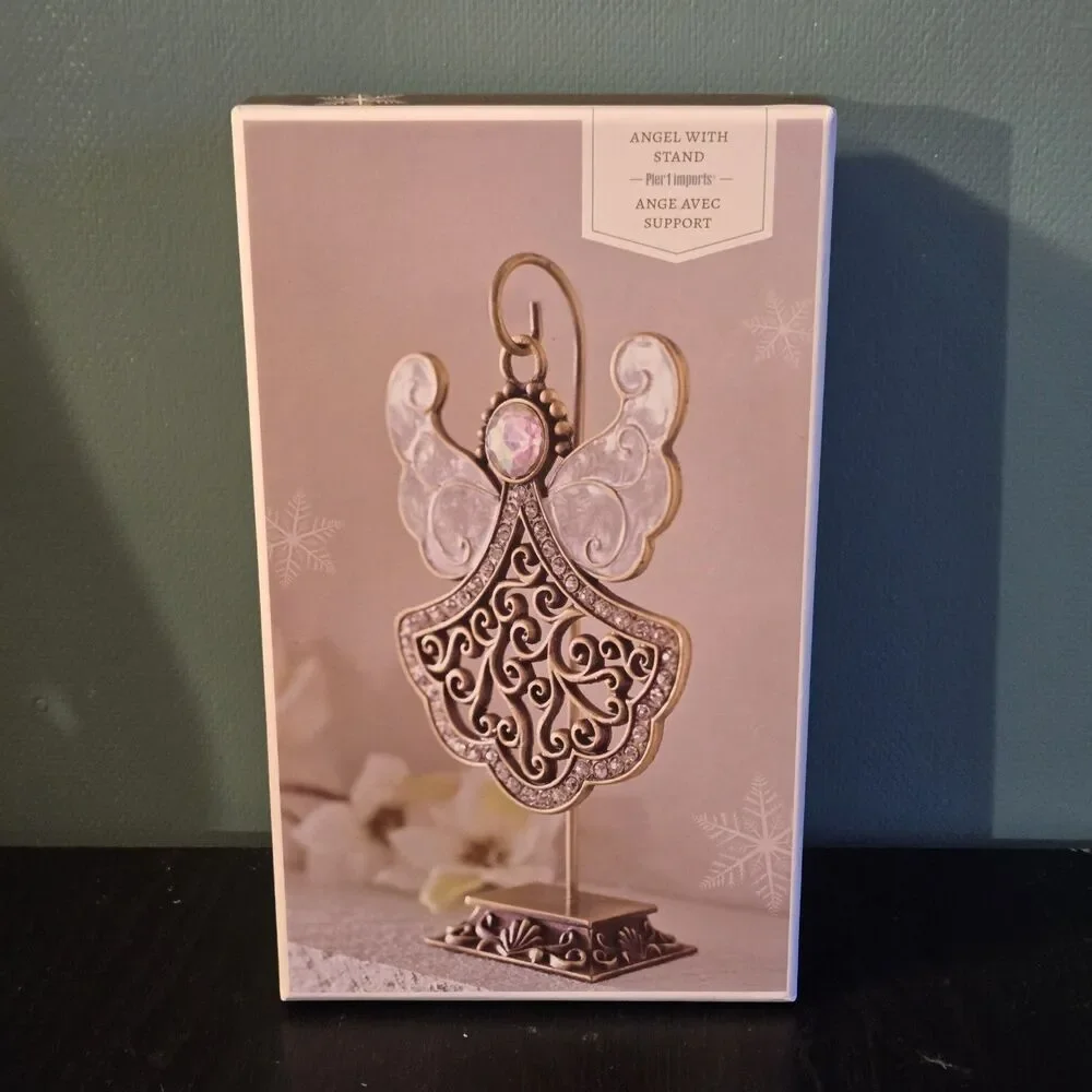Christmas Guardian Angel Figurine Wings W/Stand NIB Pier One Imports